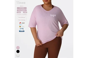 Plus-size Yoga Wear Top V-neck Quick-drying Breathable Loose Fitness Outdoor Running Sports T-shirt