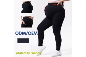 Pregnant Women's Large Size Black Slim-fit High Waist Ruched Seamless Wrinkle-free Spandex/Nylon Full Length Yoga Leggings