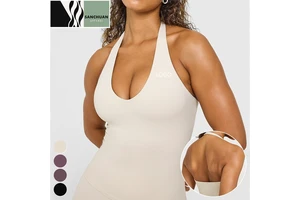 Women's Deep V Neck Breathable Four-Way Stretch Sleeveless Workout Tops Backless Gym Sports Vest Halter Neck Yoga Top