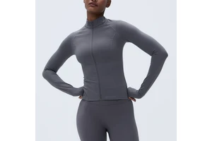 OEM Slim Fit Long Sleeve Zip-Up Top with Thumb Holes Breathable Nylon Light Weight Yoga Jacket 4 Way Stretch T Shirt No Pocket
