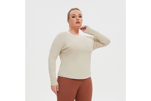 Women Plus Size Eco-Friendly Windproof Breathable Quick Drying Yoga Top Long Sleeved Loose Fit Solid Front Fitness Sportswear