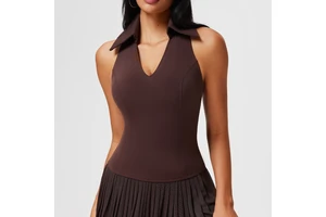 Women's Quick-Dry V-Neck Turn-Down Collar Yoga Top Sleeveless Cross-Border Sports Vest Fitness Tennis Cup Pads Tight-Fitting