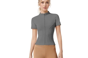 Women's Yoga Clothing Breathable Quick-Dry Tight-Fitting for T-Shirt Nine Quarter Sleeve Running Pilates Stand Collar Zipper