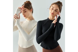Custom Women's Autumn Winter Nylon Double-sided Nude Yoga Long-sleeved T-shirt Zip Sport Tops Running Training Fitness Clothing