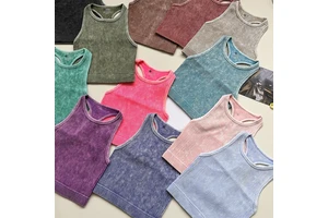 Custom Logo Y2k Vintage Crop Top Distressed Women Yoga Tank Top Ribbed Acid Wash Fitness Vest