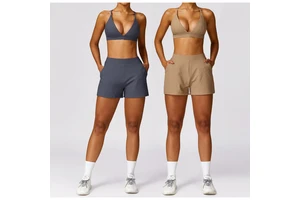 QuickDry Ribbed Fitness Tank Top & Backless Bodysuit Straight Yoga Short for Leisure Workout