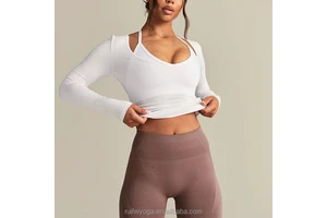 Custom Screen Printed Lightweight Smooth Contour Plain T Shirt Blank Gym Fitness Yoga Top Women Long Sleeve Reversible T-Shirt