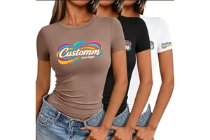 Bold Color Art Logo Slim Tee Artistic Color Logo Slim-Fit Tee Women Rhinestone Crop Top Tshirt