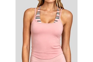2 in 1 Stripes Double-layer Activewear Contrast Color Workout Outfit Girls Females Sleeveless Yoga tank Top