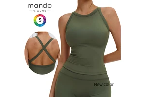 Women's Built-in Bra Sports Tank Top Cross Back Strap Fitted New Retro Colors for Yoga Gym Fitness