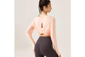 Quick-Dry Breathable Lightweight Spandex Yoga Shirt-Slim Waist Tie Design for Spring & Summer