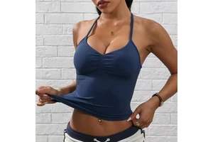 Gym Top for Women Compression Yoga Vest Workout Sports Bra Seamless Deep V Halter Neck Vest Fitness Tank