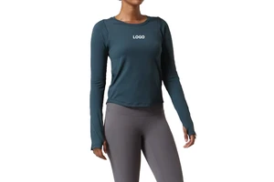2025 Women's Light Weight Fitness Compression Top Long Sleeve Athletic Yoga Tops with Breathable Double Pleat Design