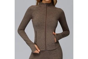 Breathable Outdoor Sports Running Fitness Quick-Drying Long-Sleeved Zipper Pockets Tight-Fitting Yoga Top Jacket for Woman