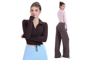 High Quality Women's Activewear Blouse Long Sleeves Front Viscose Cotton Spandex Blend Active Stretch Sportswear Yoga