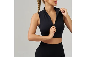 Premium Quality Women's Seamless Breathable Quick-Dry Slim Sports Yoga Tank Solid High Neck Zipper Sleeveless Running Fitness