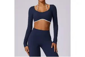 Women's Yoga Long Sleeve With Pad Backless Sports Crop Long Sleeve Women's Out Running Long Sleeve Top
