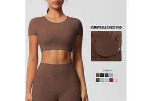 High Quality Wholesale Apparel Sports Workout Crop Top Women Gym Shirt Nylon Seamless Simple Yoga T Shirt