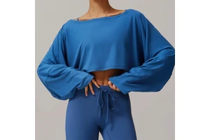 Hot Selling Women Fitness Running Workout Yoga Crop Top Gym Shirts Breathable Quick Dry Loose Long Sleeves Sports Active Wear