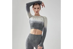 Women's Yoga Fitness Seamless Quick-drying Sports Long-sleeve Hollow-out Sweat-absorbent Breathable for Gradient Color Top
