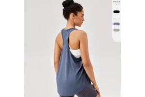 Custom Solid Color V-neck T-shaped Sleeveless Breathable Yoga Tops Quick Dry Exercise Running Gym Workout Vest Fitness Tank Top