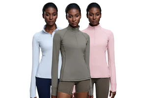 D25150 Half-zipper Long-sleeved Yoga Top Stand-up Collar Slimming Fitness Top Running Sports T-shirt with Pockets for Women