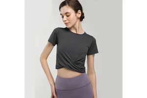 Women's Clothing Hot Selling Summer Hot Sale Fashion New Hem Pleated Design Yoga Short Sleeve Top & T-shirt