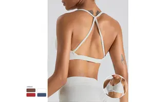 Wholesale Women's Ruched V-Neck Cross Back Sports Bra Padded Yoga Crop Top Quick Dry Workout Activewear Low Impact Running Bra