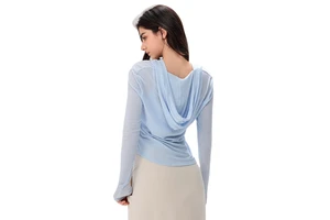 Spring Summer Fashion Loose Yoga Blouse Hooded Long-sleeved T-shirt Casual Draped Fitness Top Lightweight Breathable for Solid