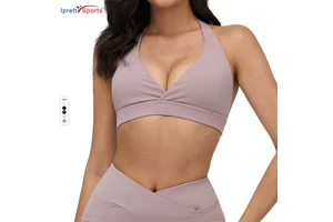 Fashion Naked Feeling Cross V-neck Yoga Bra Breathable Underwear Sexy Sport Bra with Chest Pad for Fitness Gym Wear