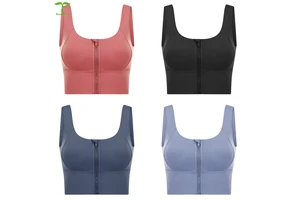 Low MOQ Shorts Sleeved Workout Wears Women High Elastic Crop Top With Zipper Sports Underwear Fitness Yoga Bra