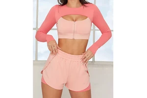 2025 New Long-Sleeved Yoga Clothes Contrasting Color Fitness Sports Suits Women Outdoor Running OEM