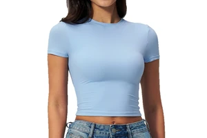 Women's Slim Fit Workout T-Shirt Short Sleeve Quick Dry Athletic Top for Yoga Pilates Running Gym Fitness Casual Sport Tee