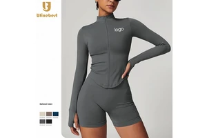 Long-Sleeved Stand Collar Custom Zipper Yoga Jacket Women'S Tight Quick-Drying Yoga Clothes Outdoor Gym Fitness Sports Tops