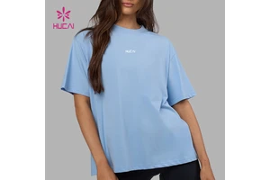 HUCAI Custom High Quality Cotton Spandex logo Printing Short Sleeve Oversized Tee Workout Training Gym t Shirt Women