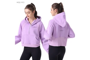 Aoyema Sports Wear Women's Slim Fit Half Zipper Hoodie Stand Collar Breathable Fabric Autumn Yoga Jacket Customized Wholesale