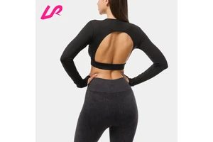 Hot Selling Ladies Gym Yoga Top Casual Cropped Sweatshirts Long Sleeves Open Back Four Way Stretch Crew Neck Breathable