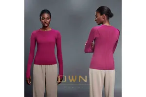Lady's Long Sleeve Slim Seamless Sports Top Quick Dry Lightweight Yoga Top Breathable Neck Design Solid Fitness Running T-Shirt