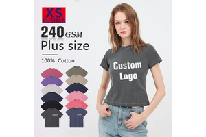 2026 Dazzle Dye Korean Style Vintage T-shirt High-End Girls' Round Collar Short Slim Outfit Summer Knitted Fabric Thin T-shirt