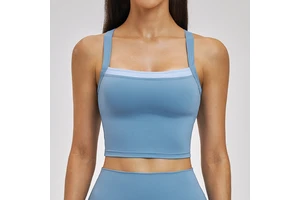 Women Double Layer Yoga Tank Cross Strap Backless Workout Training Activewear Top 6116