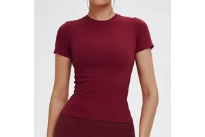 Women Lightweight Solid Seamless Short Sleeve Crop Top High Waist Yoga Workout Gym Activewear Stretchy Breathable Spandex/Nylon