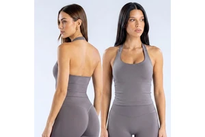 Seamless Halter Neck Gym Tank Top with Padded | Sexy Square Neck Yoga Camisole | High Elastic Workout Sports Vest for Women