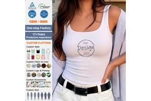 Custom Logo Women's Casual Knitted Tank Top With Square Collar Breathable Built-In Bra Side Smoothing Wear For Customizable Logo