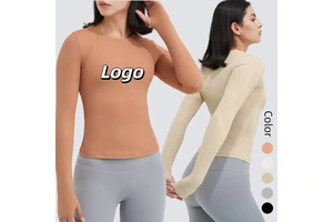 Long Sleeve Sports Fitness Yoga Top Quick Dry Breathable Anti-Bacterial Sweat Wick Compression T-Shirts with Thumb Hole