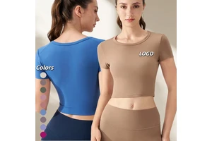 Women's New Round Neck Quick Drying Soft Fabric Gym Sports T-shirt Breathable Short Sleeves Running Yoga Short Tops