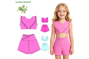 FOCUS Girl Sleeveless Crop Tank Top Bra Tights Leggings Shorts 2 Piece Gym Fitness Sets Kids Gym Fitness Sets