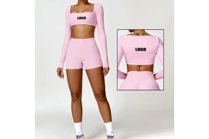 Winter Tight Yoga Gym Wear Padded Workout Sports Long Sleeved Crop Top Deportivo Fitness T Shirts Pour Femme