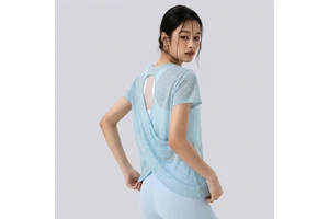 Wholesale Women's Cross Back Hollow Out Yoga Top Short Sleeve Breathable Workout Shirt Loose Fit Quick Dry Pilates Athletic Wear