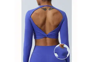 JY 2026 New Arrival Spring Women Active Sports Gym Wear Long Sleeve Crop Top T Shirt Women Open Back Yoga Top T-shirt for Women