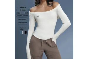 Women's Sexy Off-Shoulder Long Sleeve Lightweight Breathable Yoga Top-Pilates Fitness Workout Shirt Summer Spandex